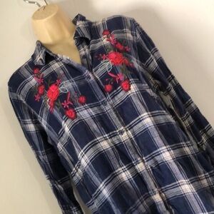 Woman’s fall embroidered Ana flannel plaid T-shirt dress